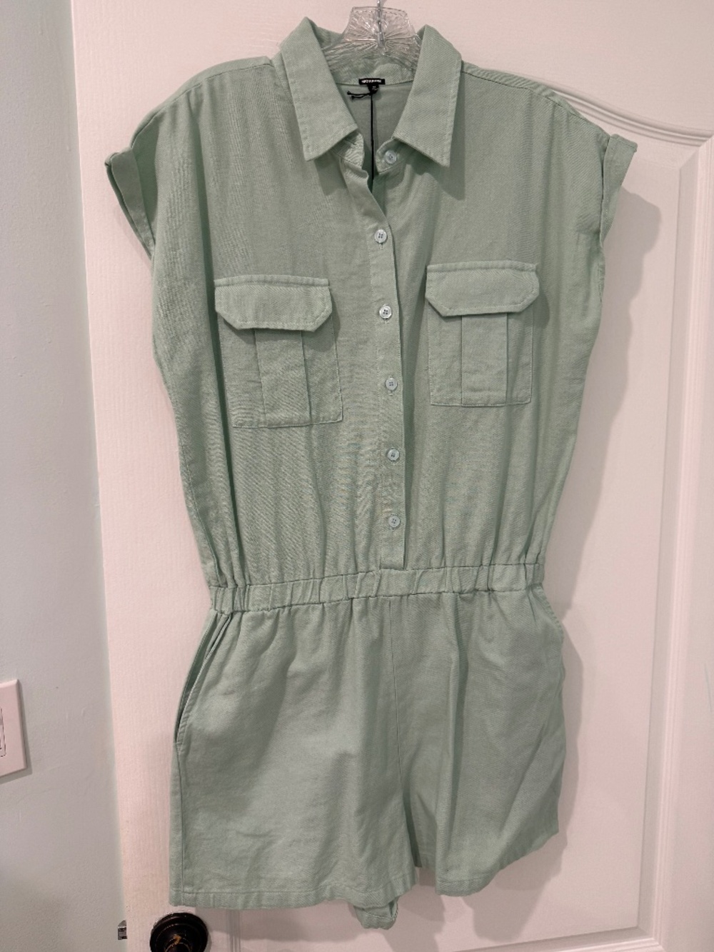 NWT Monrow Utility Romper, Light Green, Sz M
